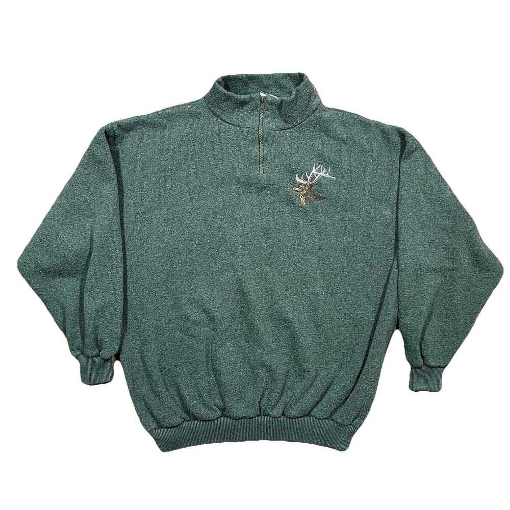 Art Unlimited Elk 1/4 Zip Mock Neck Pullover Made in USA Men’s XL Green